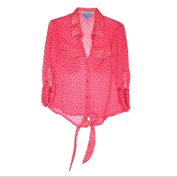 HEART PRINT MESH SHEER BLOUSE - Picture 5 of 7